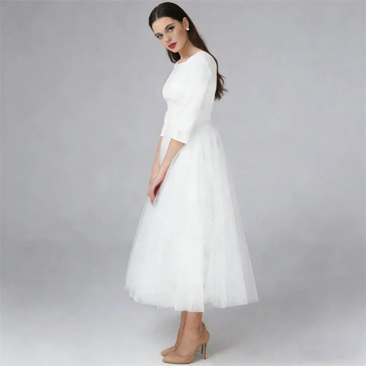 Wonderful Tea-Length Boho Bridal Gown