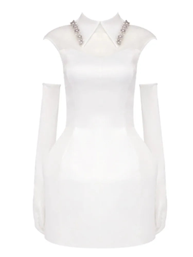 Stunning Pearl Collar Mini Party Dress