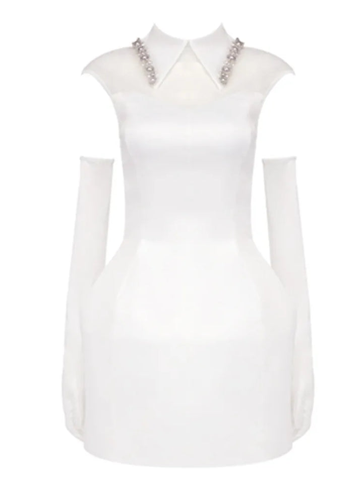 Stunning Pearl Collar Mini Party Dress