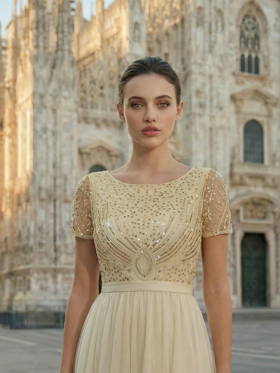 Exquisite Beaded Round Neck Prom Dress