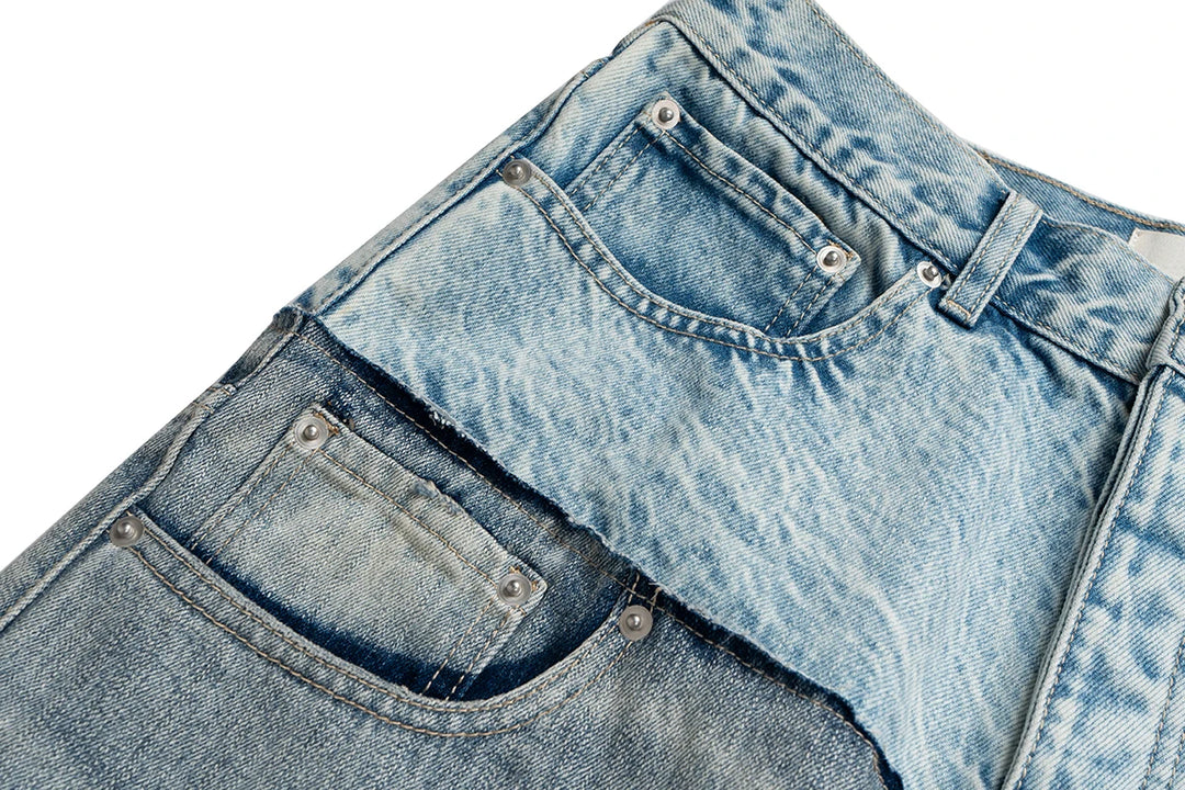 Fine Double Waist Denim Baggy Jeans Pants