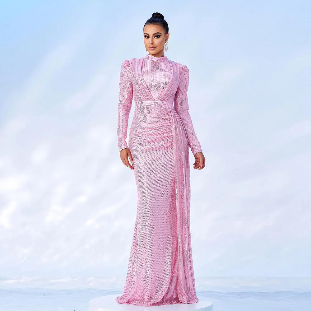 Mermaid Sequin Draped Evening Gown