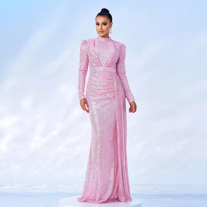 Mermaid Sequin Draped Evening Gown