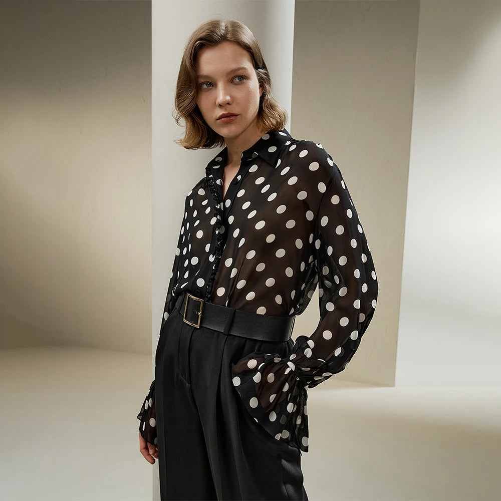 Stylish Polka Dot Silk Blouse