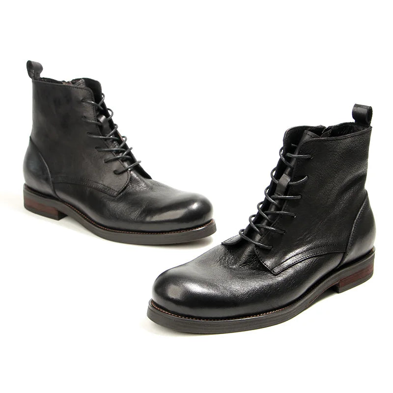 Round Cap Full Grain Leather Ankle Boots