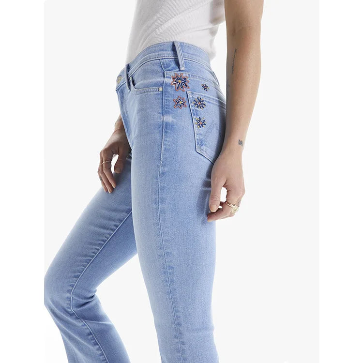 Daisy Embroidered Ragged Edge Jeans