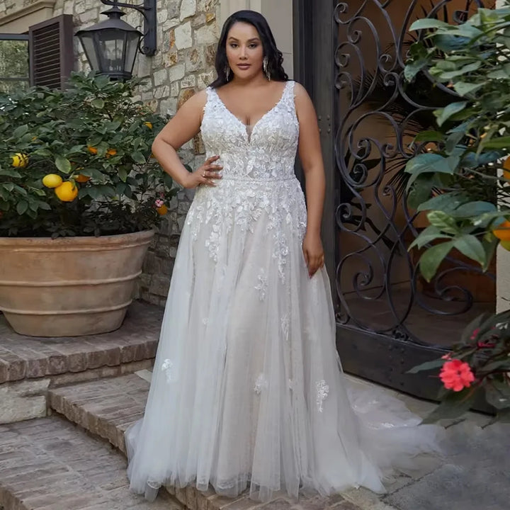 Soft Sparkling Lace Appliqué Wedding Dress