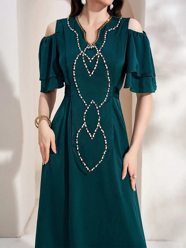 Sleek Embroidered Flares Sleeves Cocktail Dress