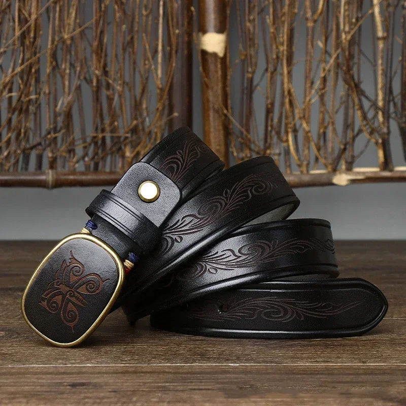 Elegant Laser Engraved Leather Belt