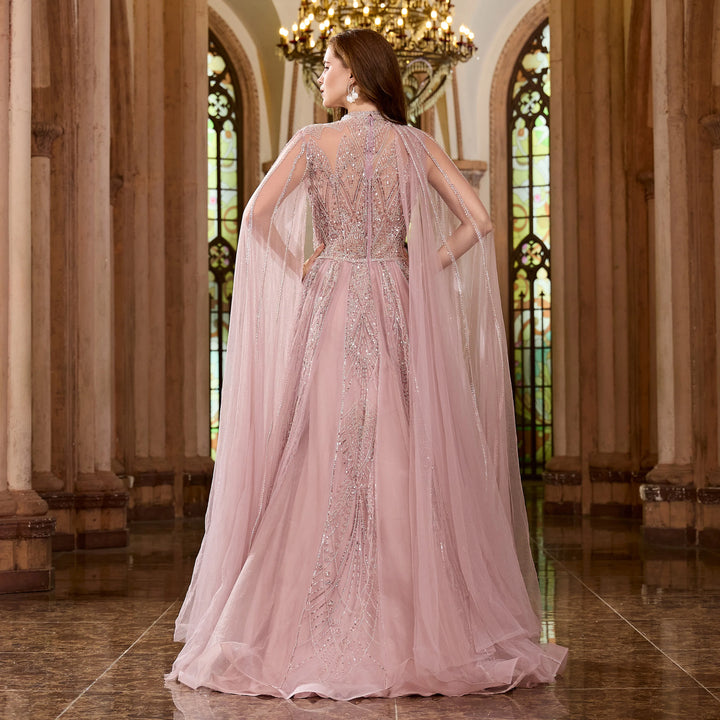 Luxury Cape Sleeves Arabic Evening Gown