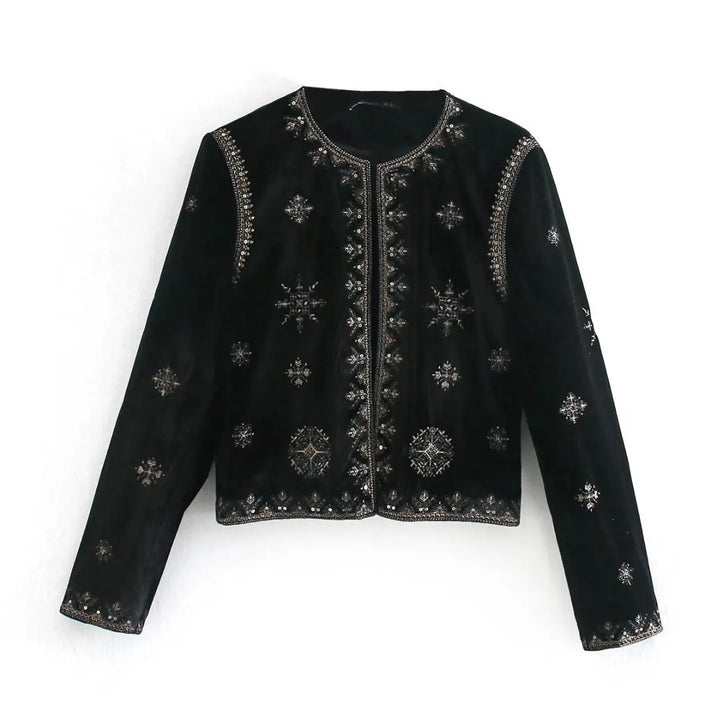 Trendy Velvet Embroidered Slim Coat