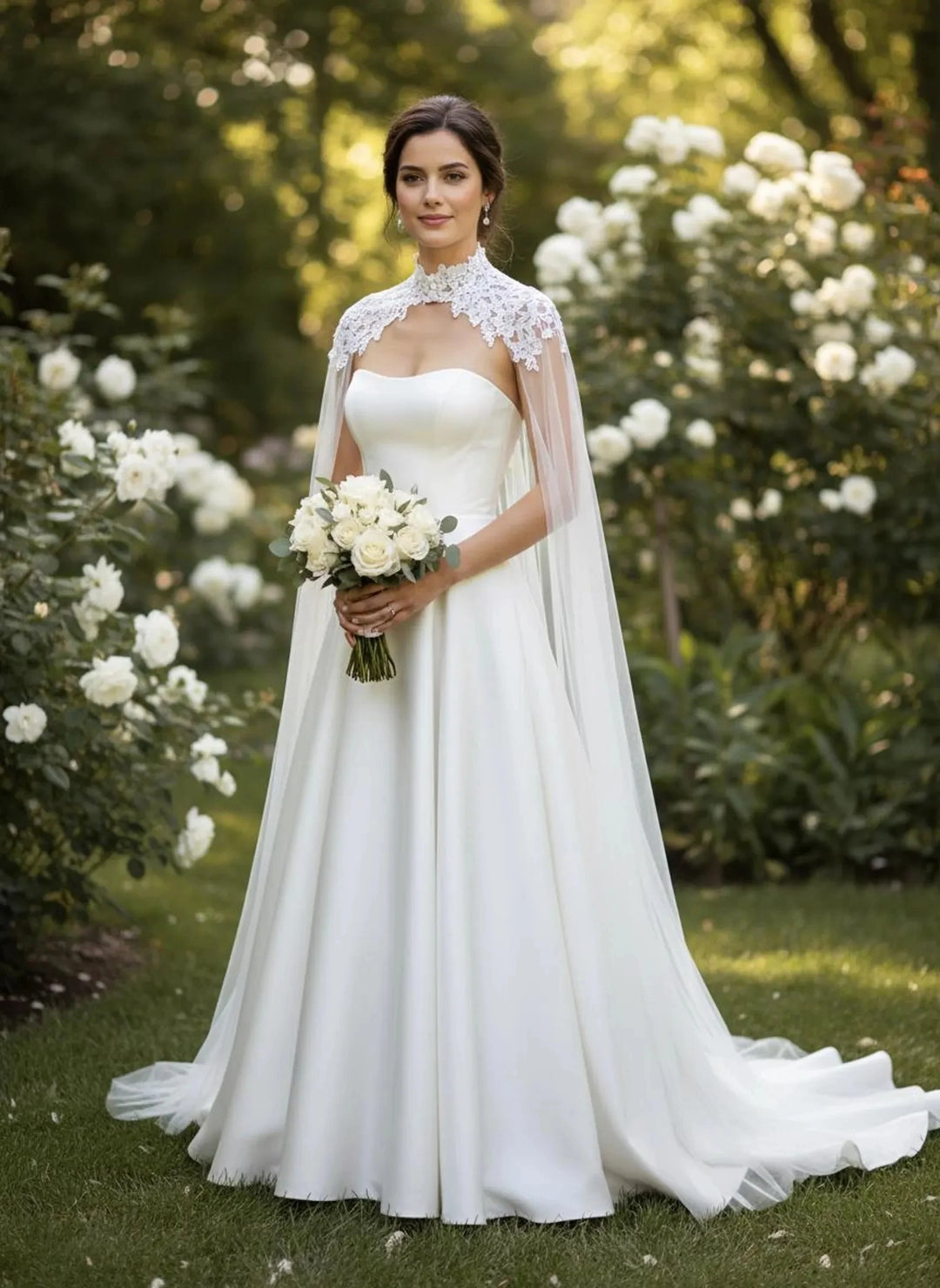Formal Lace Tulle Long Bridal Cape
