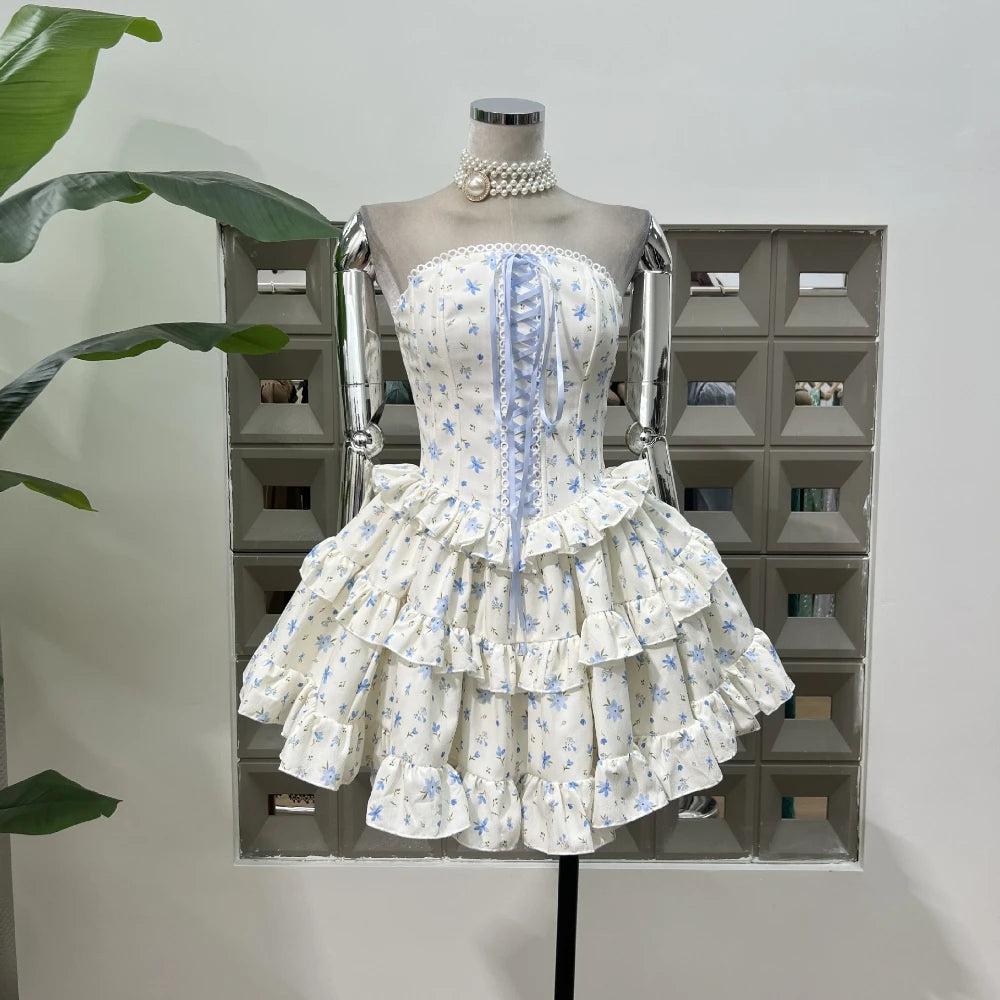 Luxury Lace Printed Two-Pieces Mini Dress