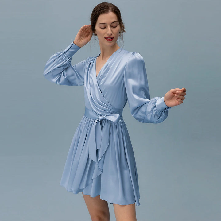 Elegant Silk Wrap Mini Party Dress