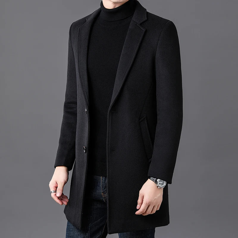 Luxury Mid-Length Woolen Overcoat