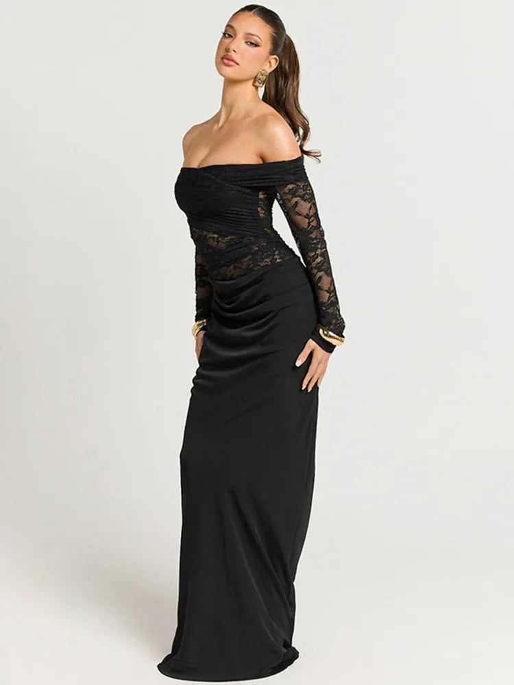 Chic Off The Shoulder Lace Maxi Dress