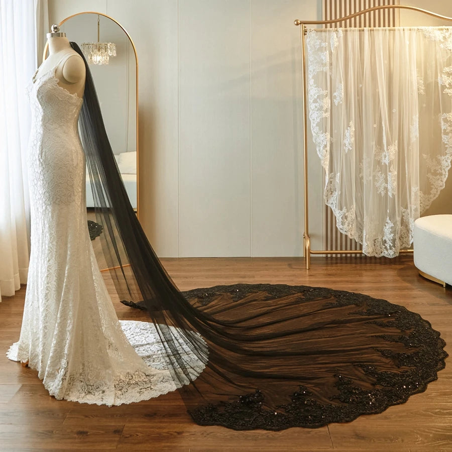 Graceful Lace Appliques Bridal Veil