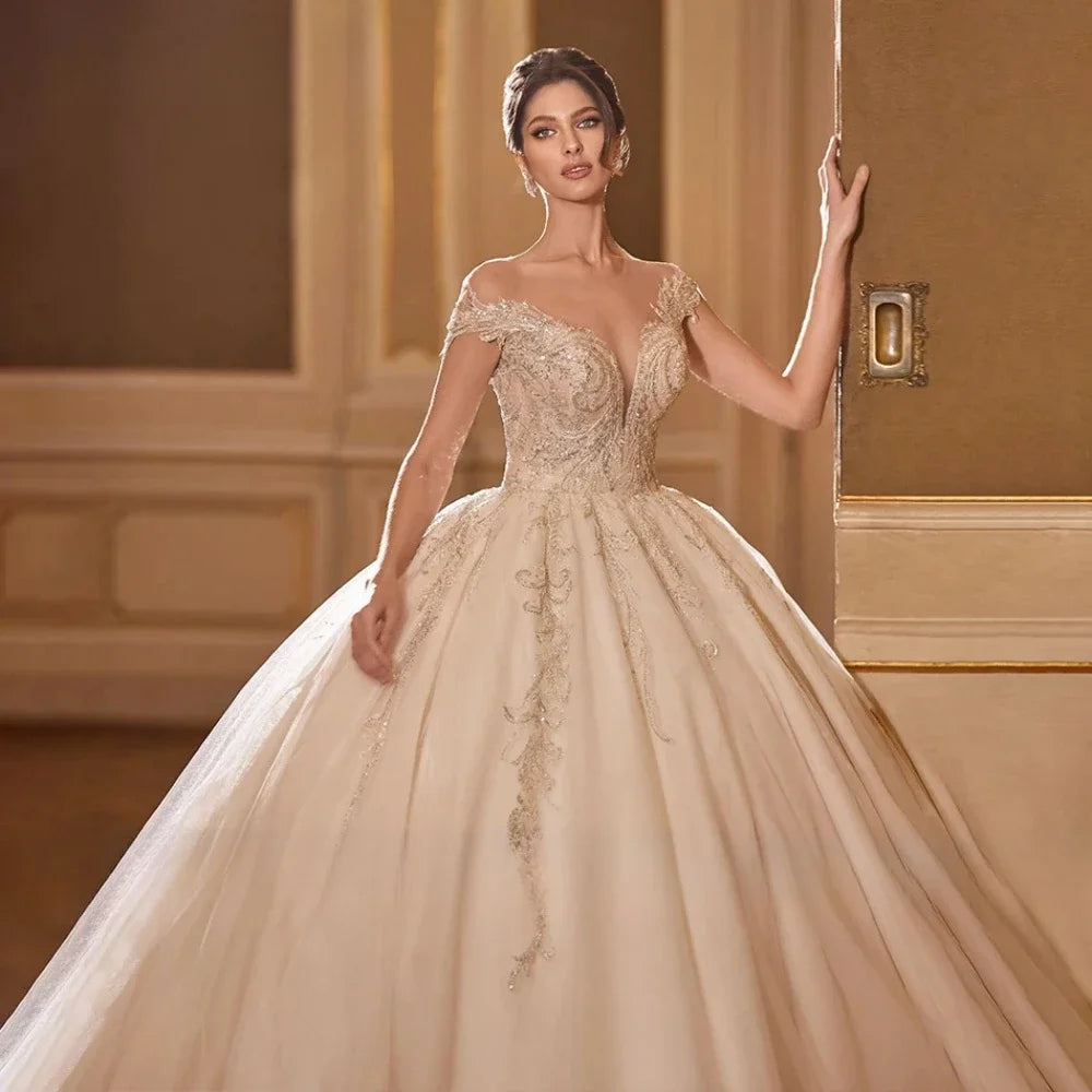 Exquisite Applique Beaded Bridal Gown