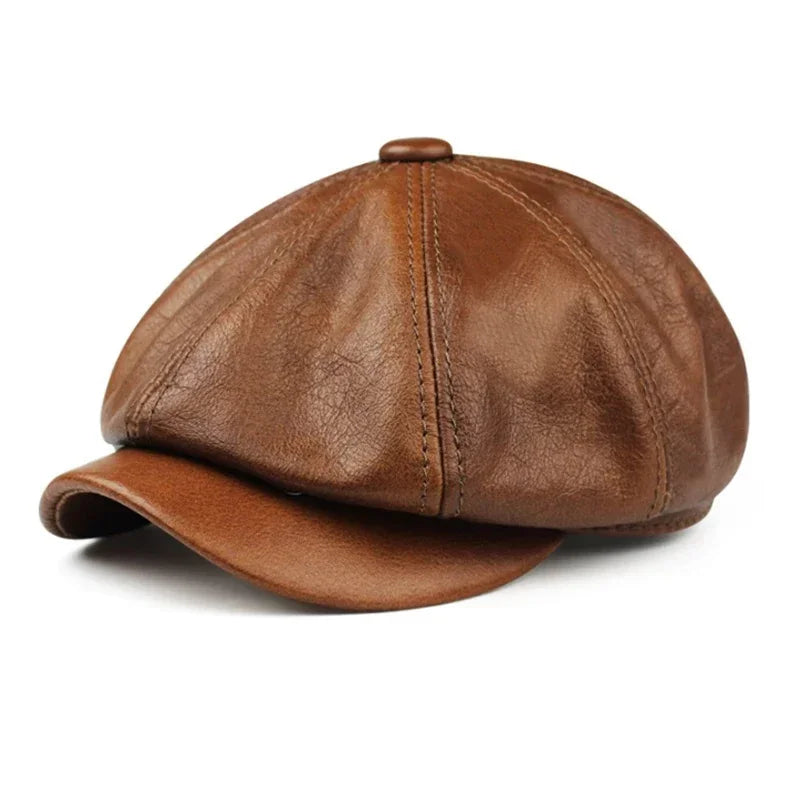 Retro Genuine Leather Beret Hat
