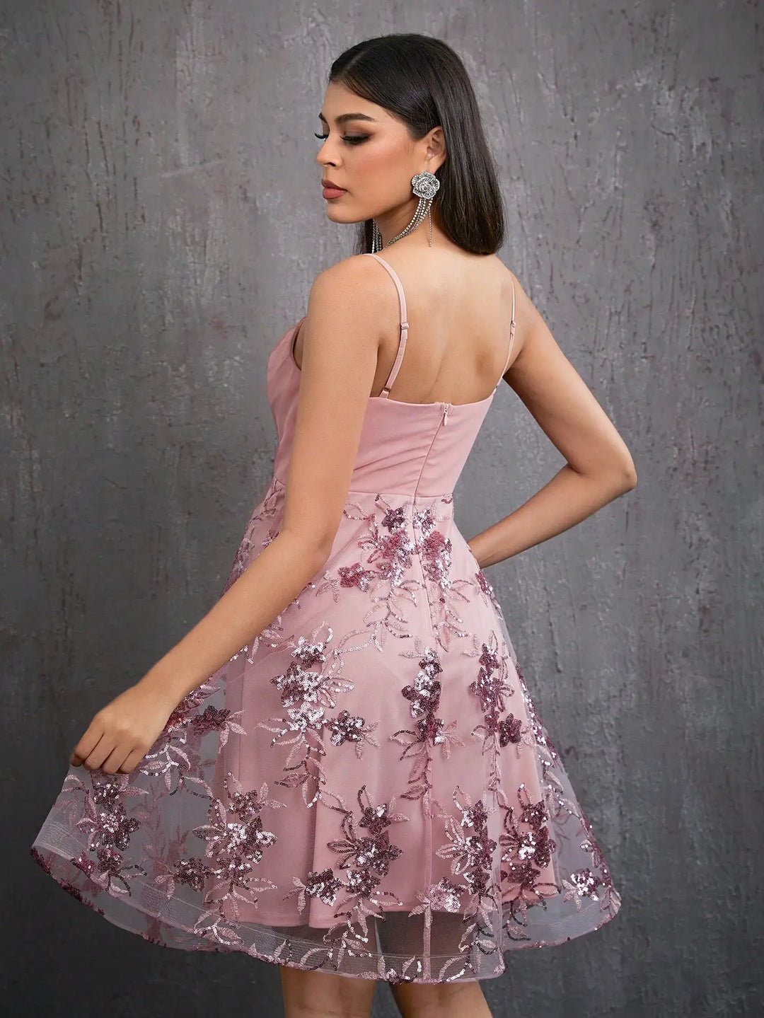 High-End Pearl Chiffon Short Dress