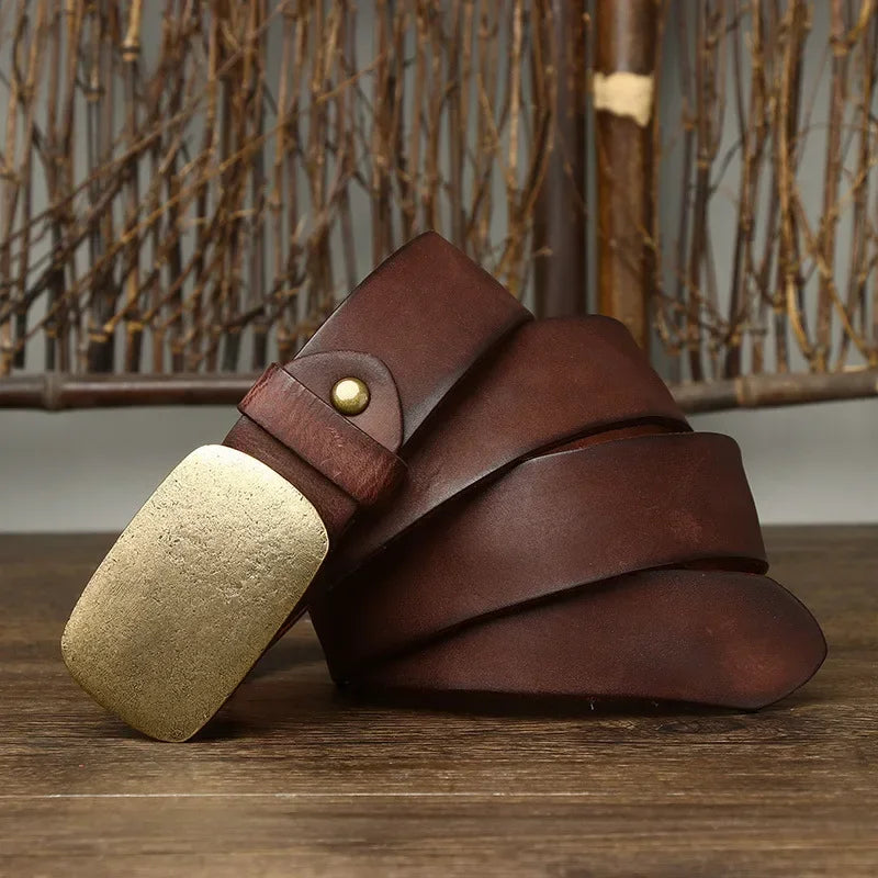 High Quality Fancy Brass Buckle Leather Belt