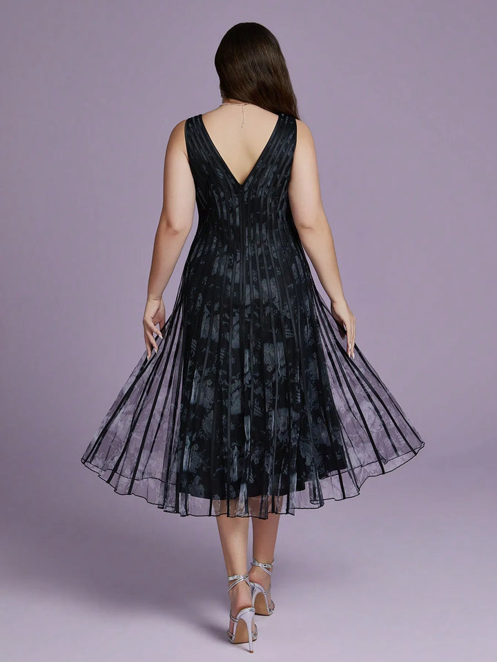 Classic V-neck Cross-striped Party Dress