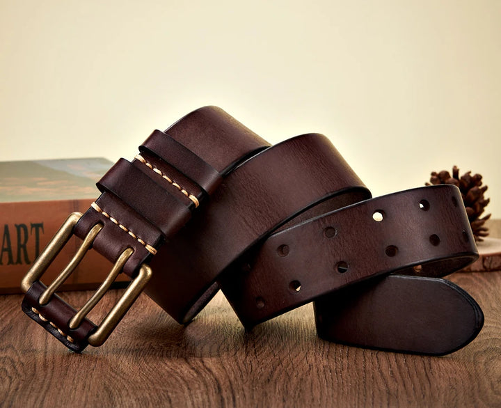 Double Needle Buckle Handmade Leather Belt