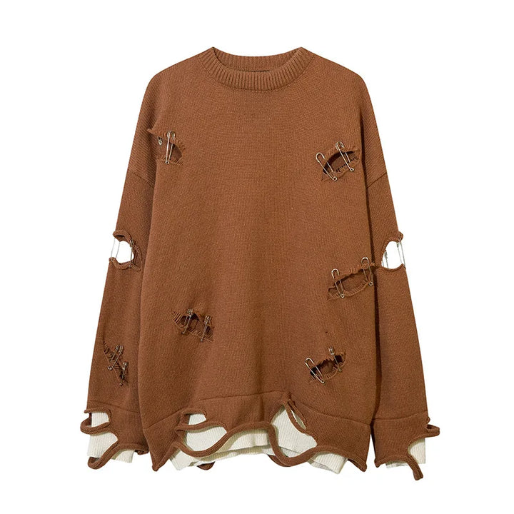 Vintage Pin Ripped Hole Women Jumper