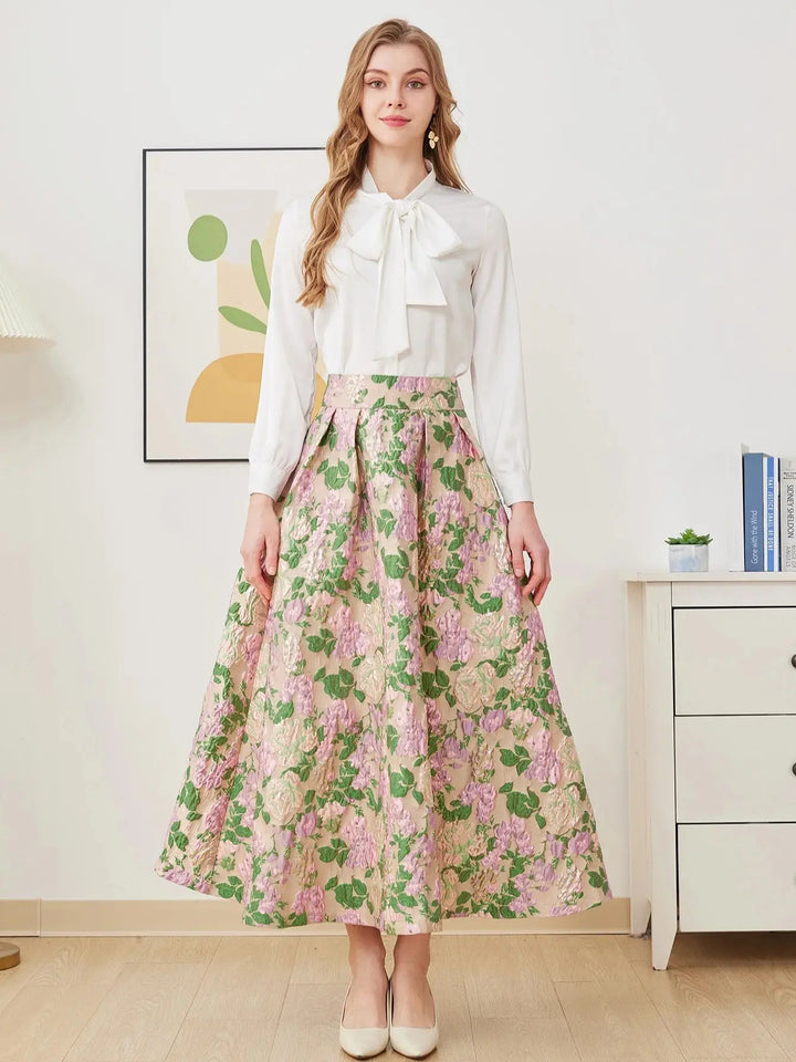 Charming Pleated Jacquard Skirt Suit
