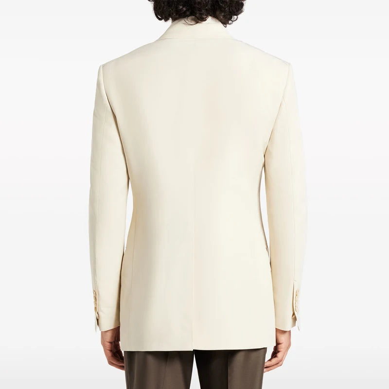 Classic Double-breasted Off-White Suit Blazer