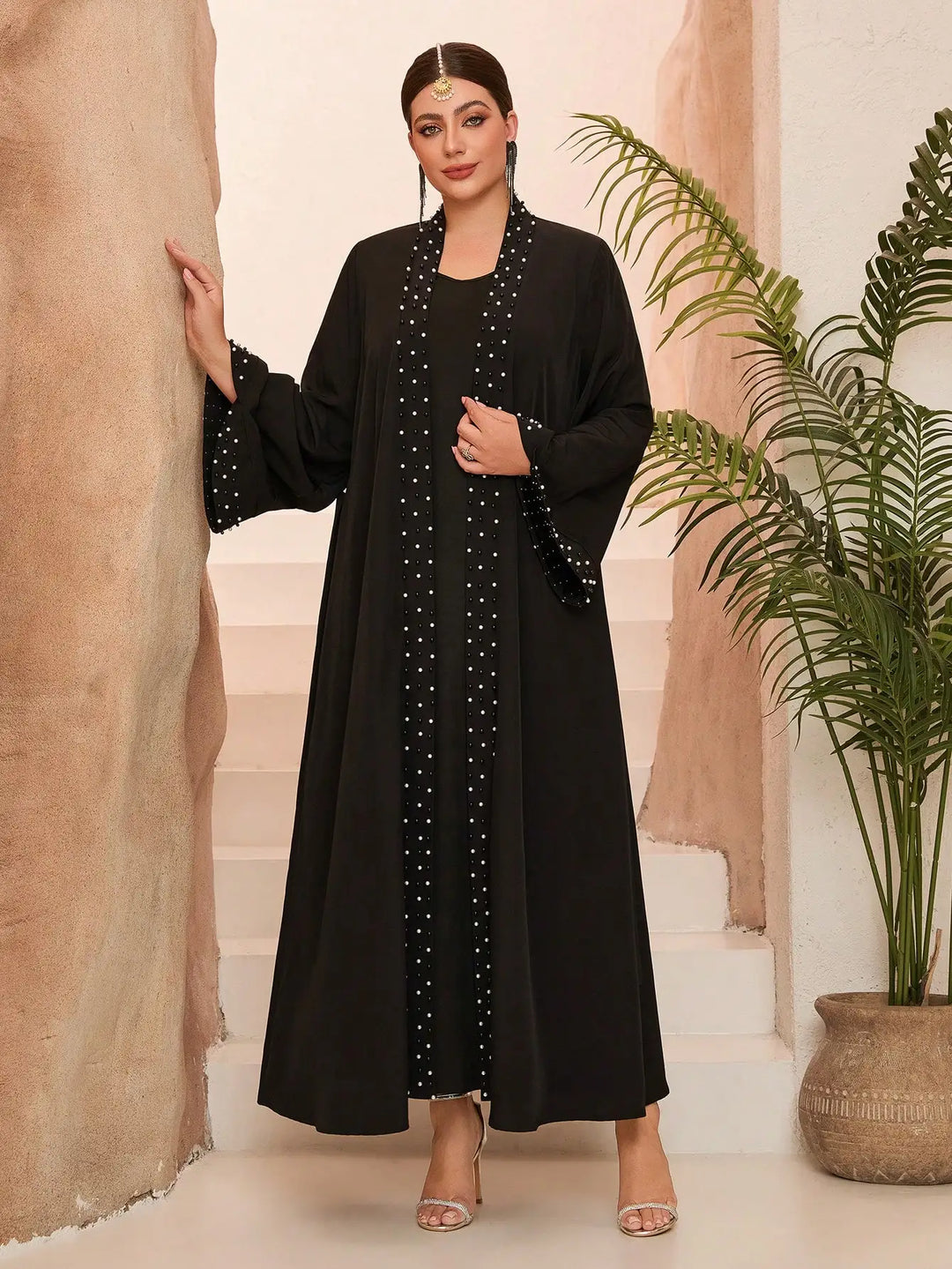 Elegant Net Color Embroidered Abaya Dress
