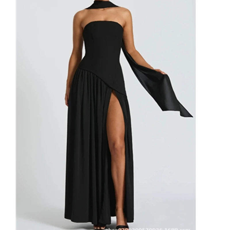 Smart Pleated High Slit Long Dress
