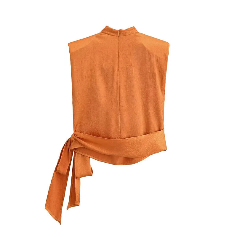 Fashionable Crossover Tie-Hem Blouse