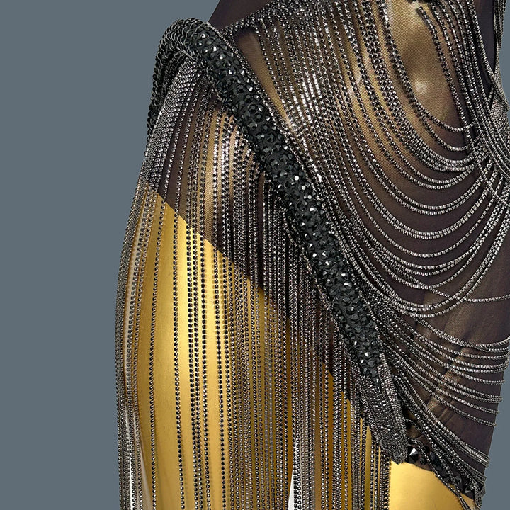 Shiny Crystal Tassel Mini Party Dress