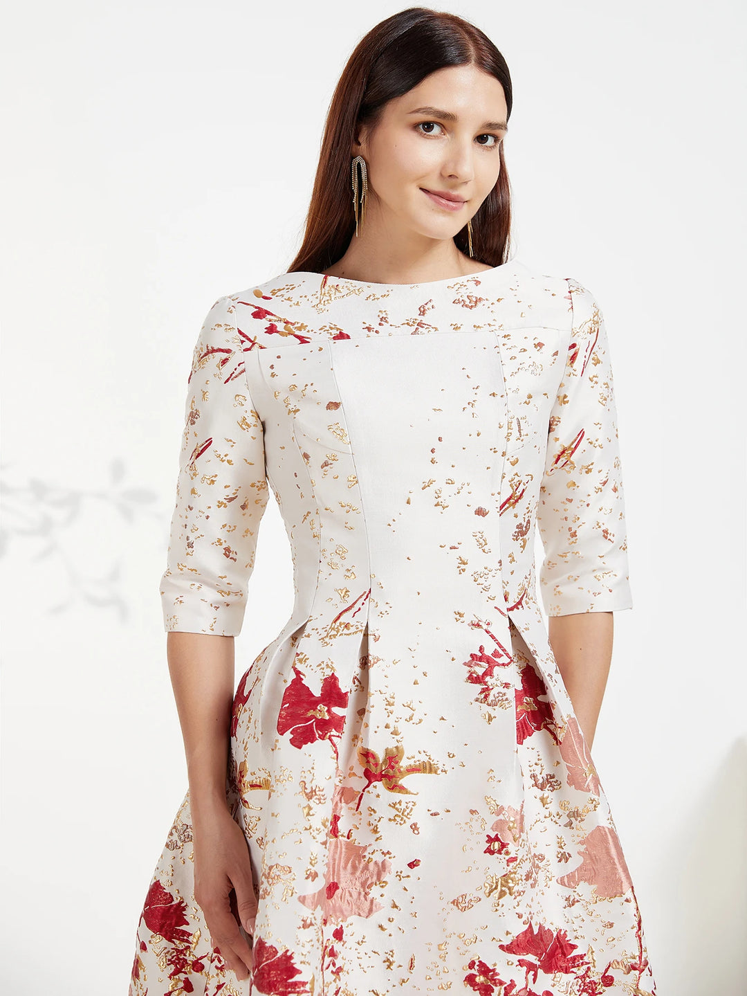 Gorgeous Floral Jacquard Formal Dress