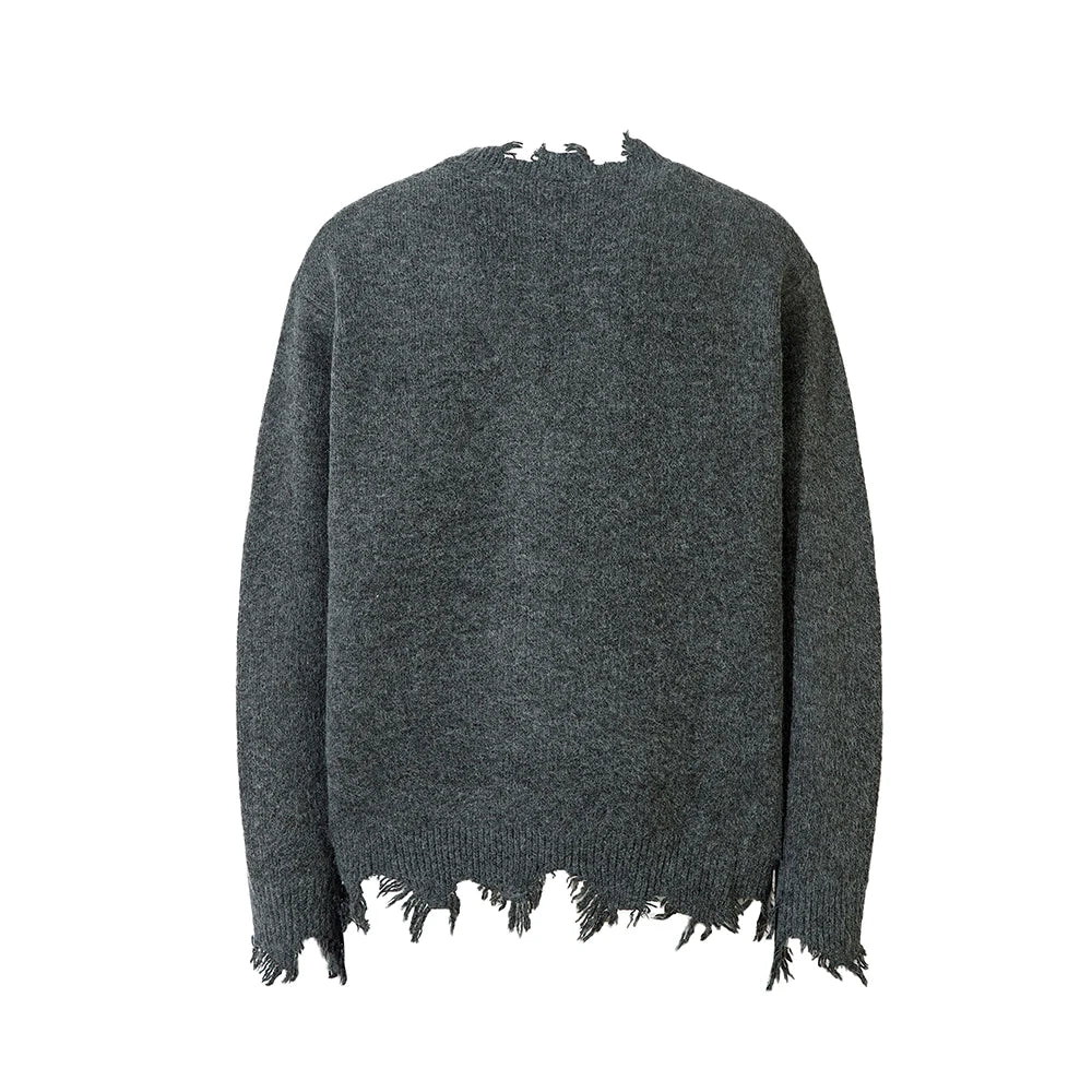 Comfortable Frayed Hem Ripped Knit Sweater