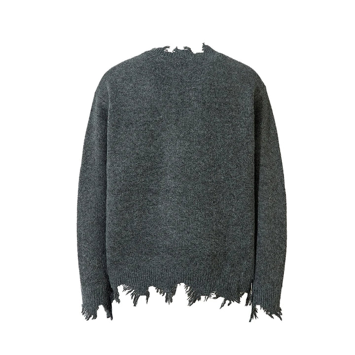 Comfortable Frayed Hem Ripped Knit Sweater