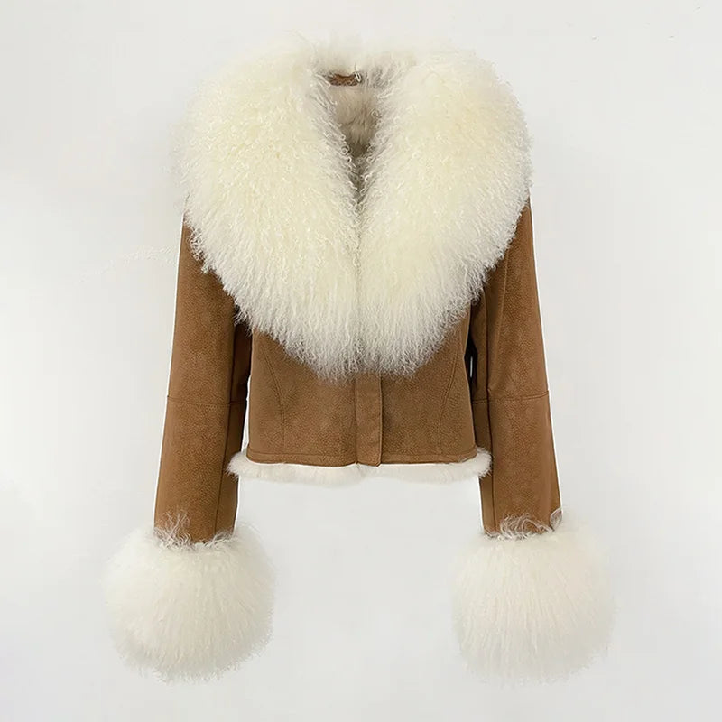 Genuine Mongolian Suede Wool Fur Coat