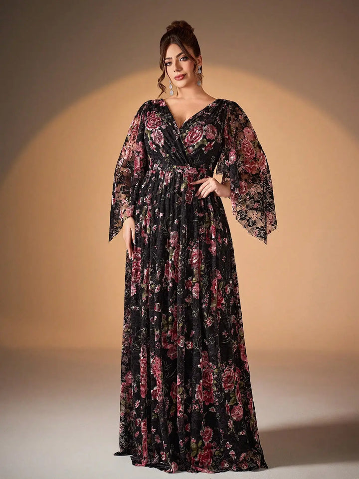 Cross-Printed Wide-swing Evening Dress
