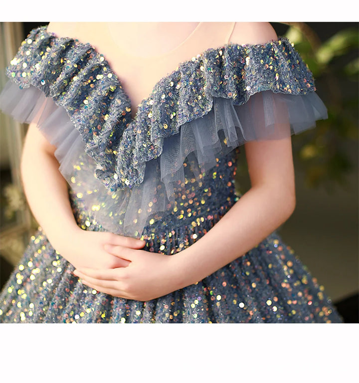 Robe bouffante à paillettes brillantes pour filles