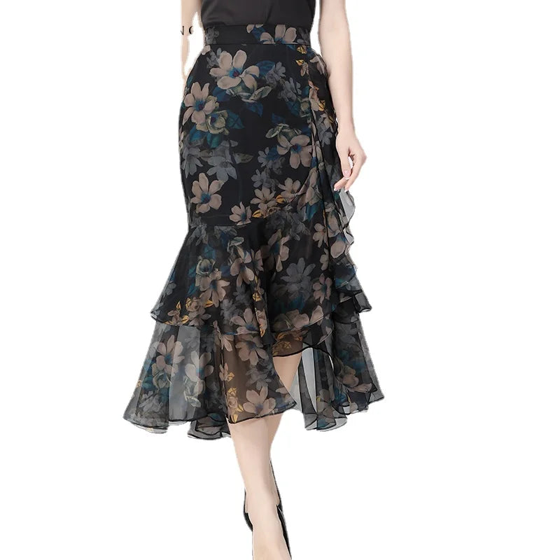 Graceful Ruffles Mermaid Silhouette Skirt