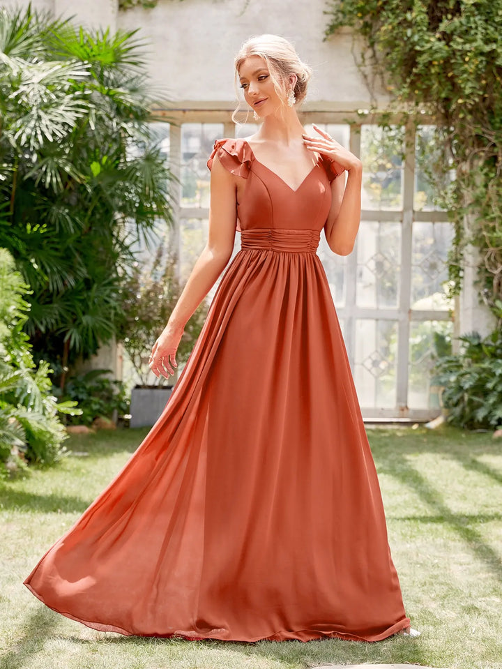 Stunning Ruffle Cap Sleeves Formal Dress