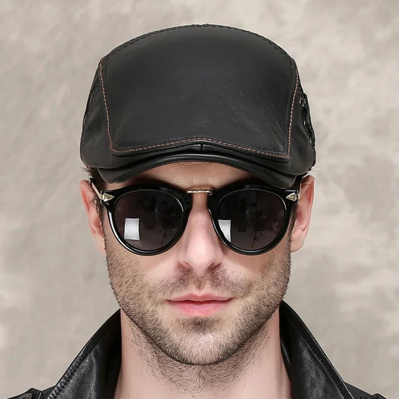 Elegant Beret Style Leather Cap