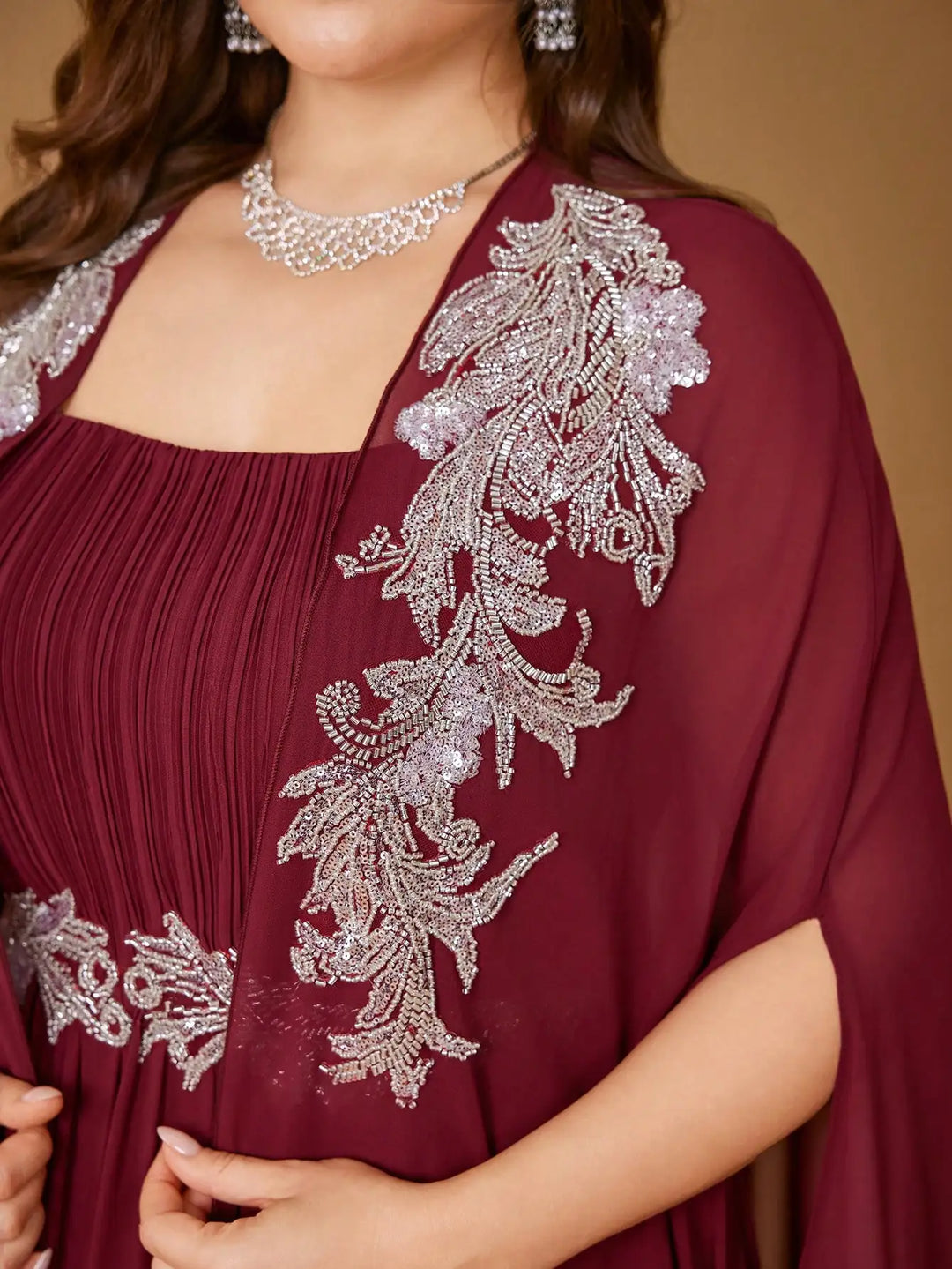 Breathtaking Cape Sleeve Sequined Dress