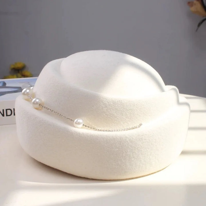 Elegant Wool & Pearl Beret Hat