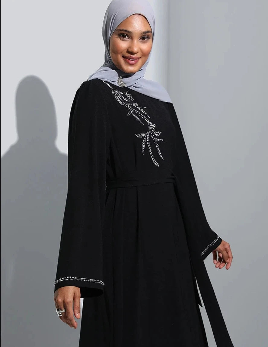 Casual Belted Jalabiya Abaya Dress