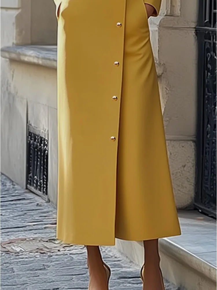 Stylish Diagonal Buttoned Maxi Dress