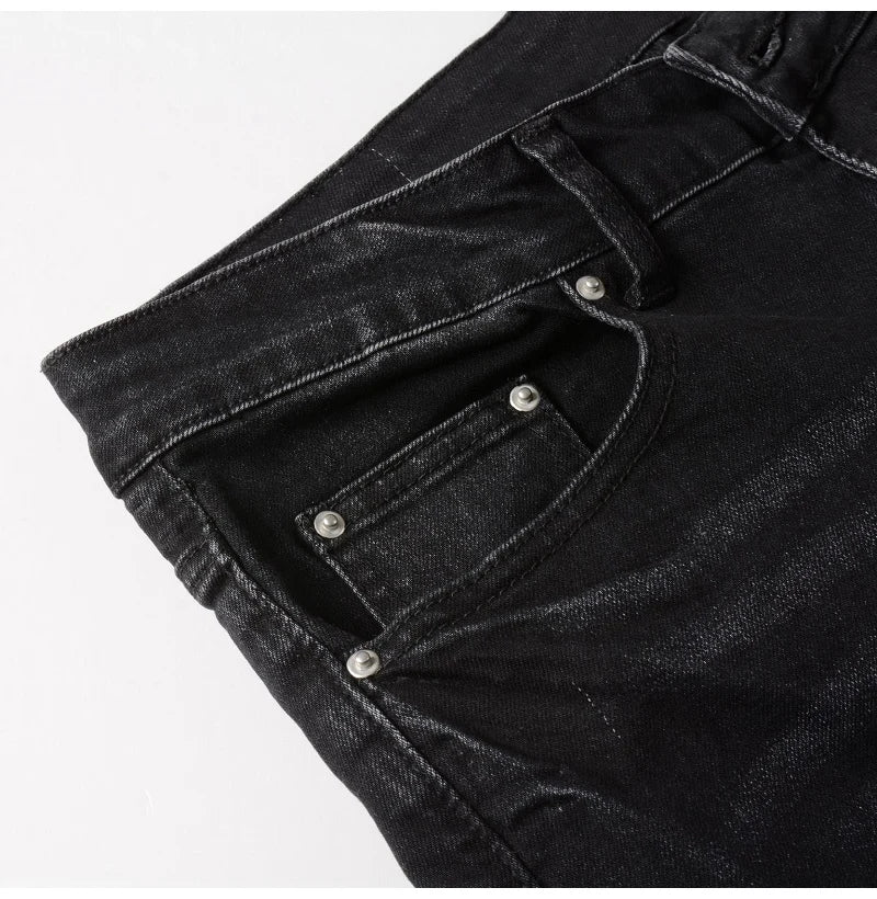 Bold Cracked Patch Biker Jeans Pants