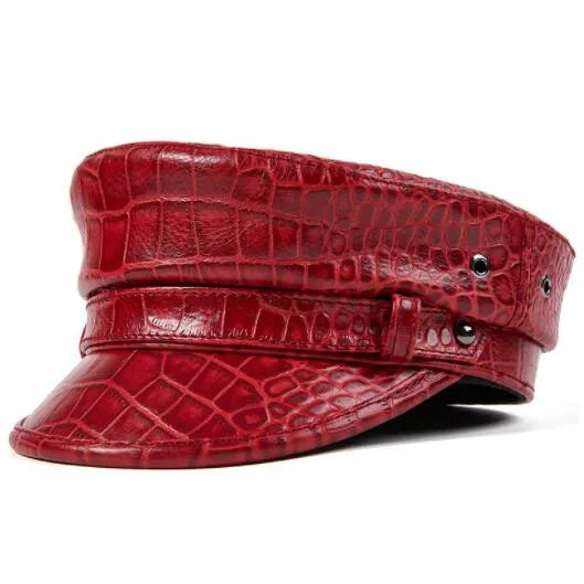 Stunning Natural Leather Military Style Cap