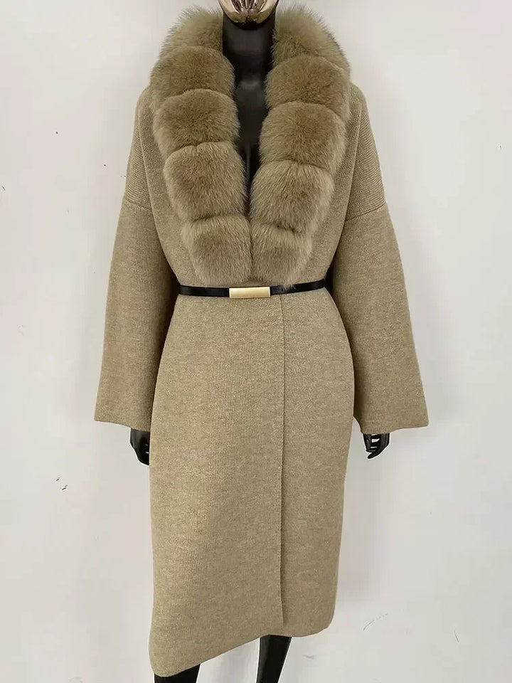 Alluring Detachable Real Fur Collar Coat